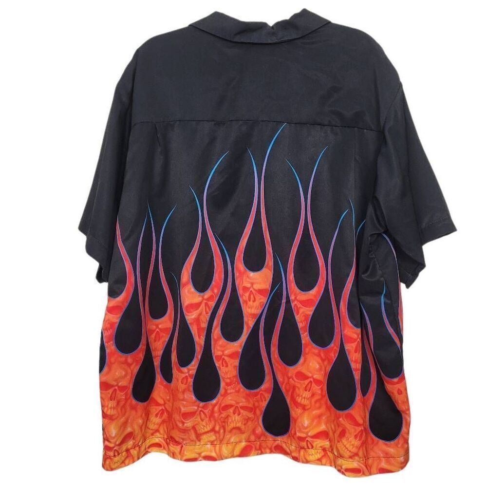 Vintage 90s DMC Flame Skull Shirt Sz XL Black Short Sleeve Punk Rockabilly Rave